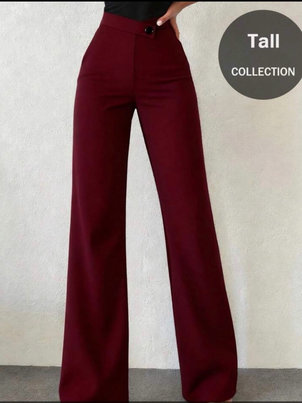 Tall Collection High-Waist Wide-Leg Pants in Burgundy - Picture 2 of 2